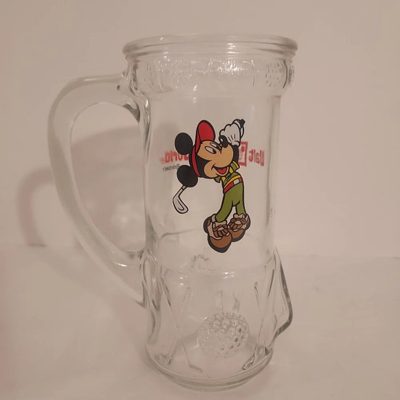 Vintage Walt Disney World Clear Mickey Mouse Golf Bag Shaped Glass Mug Stein - Picture 1 of 9